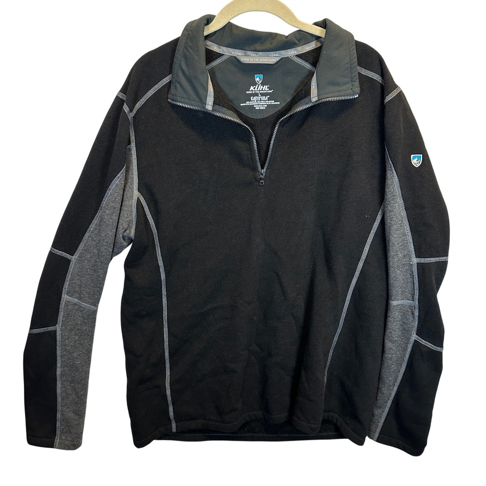 Kuhl Kashmira Mens Large Black Gray Quarter Zip Fleece Pullover